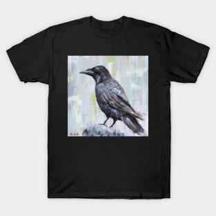 The Raven - Digital Oil Painting with Gray and Pastel Background T-Shirt